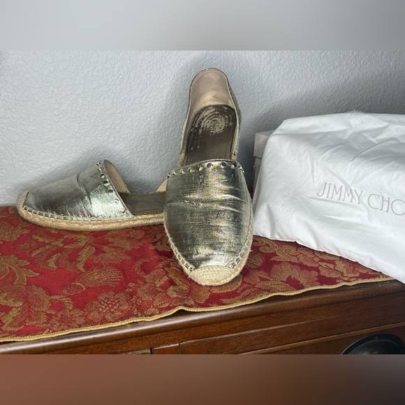 Jimmy Choo Shoes - Jimmy Choo Women's Golden Metallic Lame 'Dreya' Espadrille Flats Shoes 11B/41